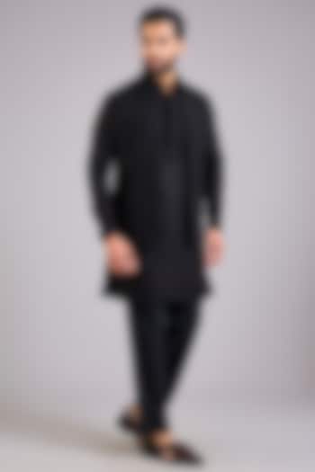 Black Silk Bundi Jacket Set by AMIT ARORA at Pernia's Pop Up Shop