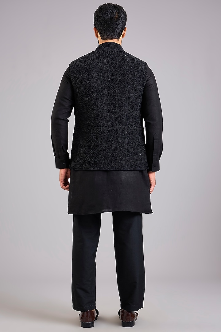 Black Silk Bundi Jacket Set by AMIT ARORA at Pernia's Pop Up Shop