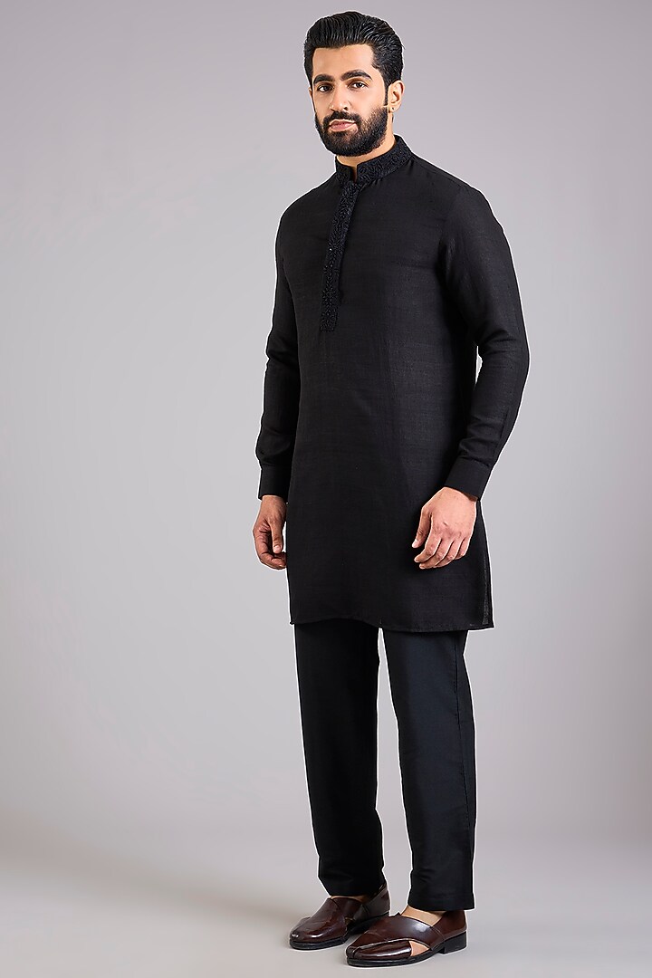 Black Silk Bundi Jacket Set by AMIT ARORA at Pernia's Pop Up Shop