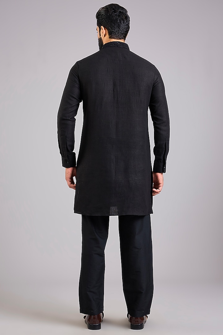 Black Silk Bundi Jacket Set by AMIT ARORA at Pernia's Pop Up Shop