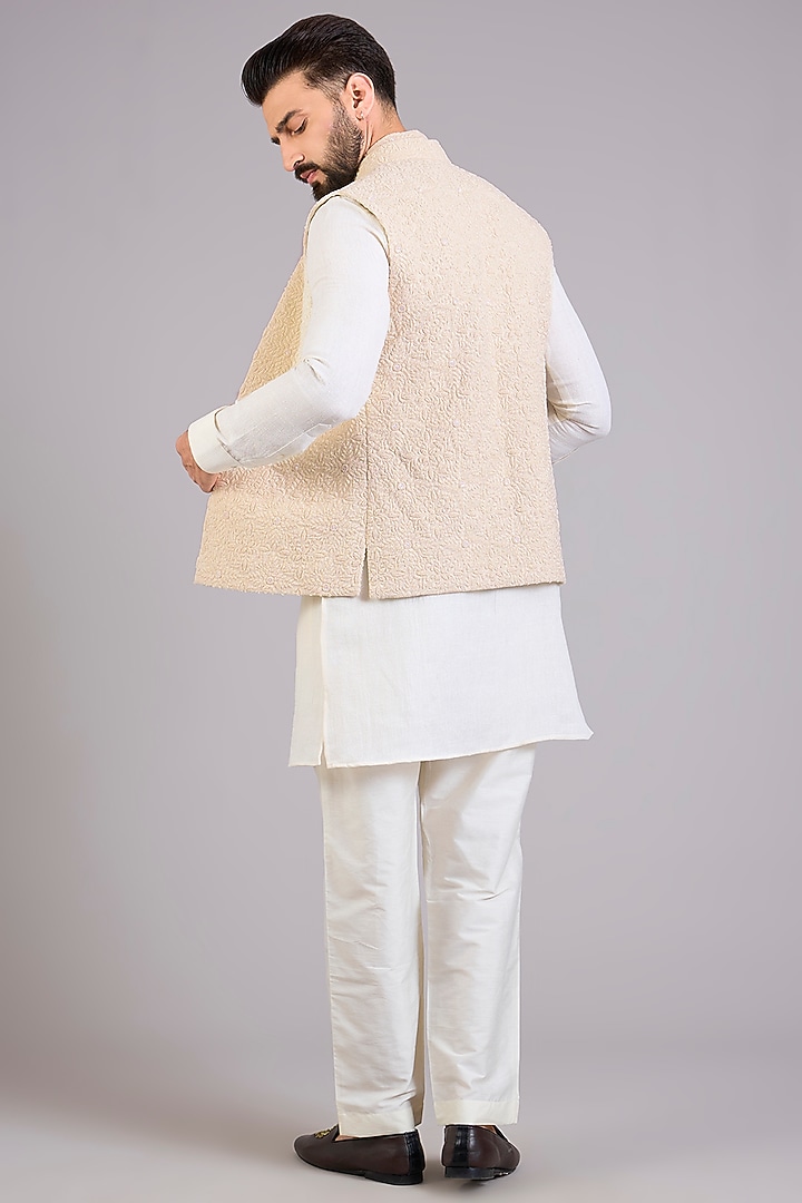 Ivory Silk Bundi Jacket Set by AMIT ARORA at Pernia's Pop Up Shop