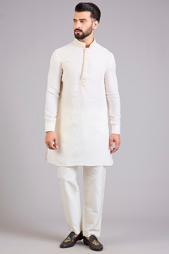Ivory Silk Bundi Jacket Set by AMIT ARORA at Pernia's Pop Up Shop