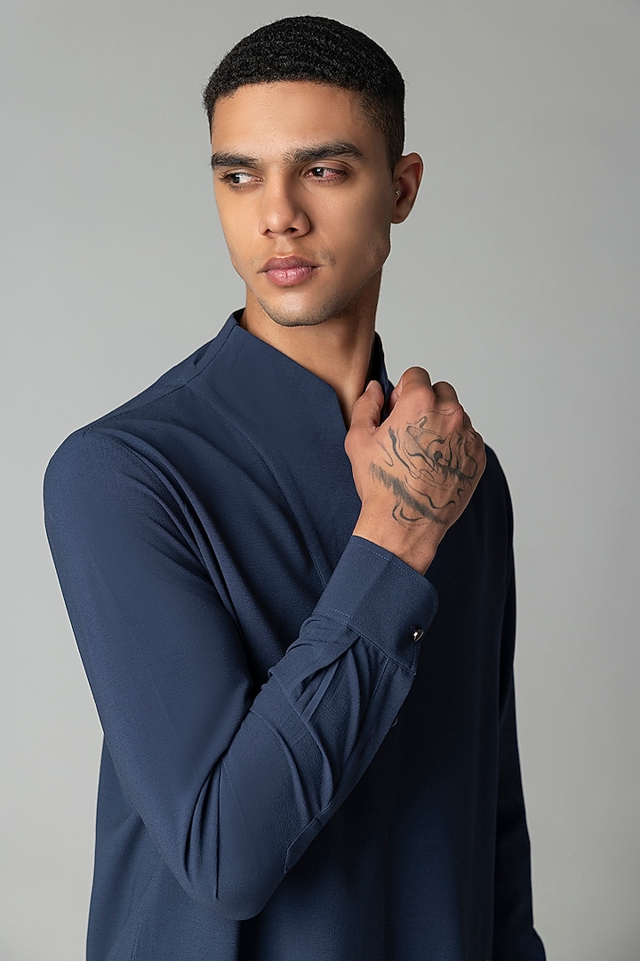 Navy Blue Crepe Kurta Set by AMIT ARORA at Pernia's Pop Up Shop