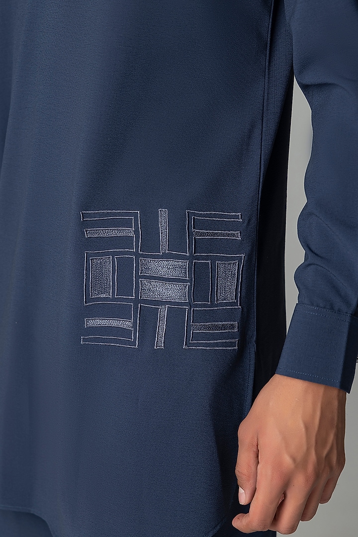 Navy Blue Crepe Kurta Set by AMIT ARORA at Pernia's Pop Up Shop