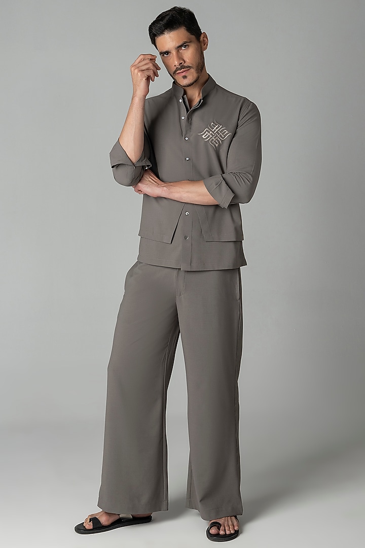 Mouse-Colored Crepe Co-Ord Set by AMIT ARORA at Pernia's Pop Up Shop