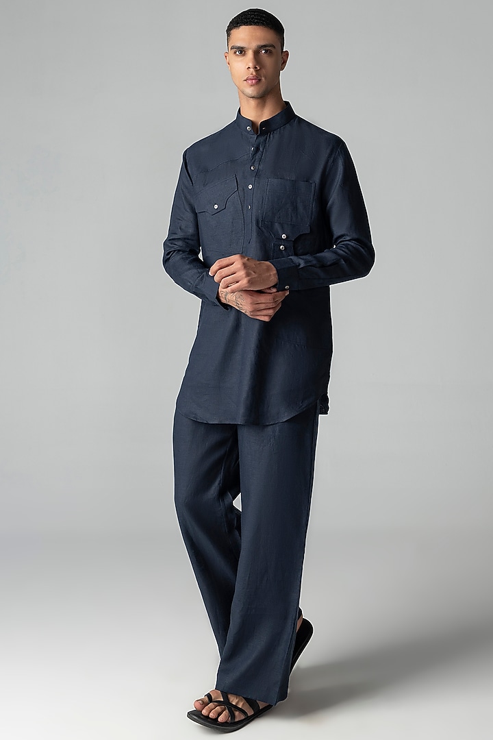 Navy Blue Crepe Co-Ord Set by AMIT ARORA at Pernia's Pop Up Shop