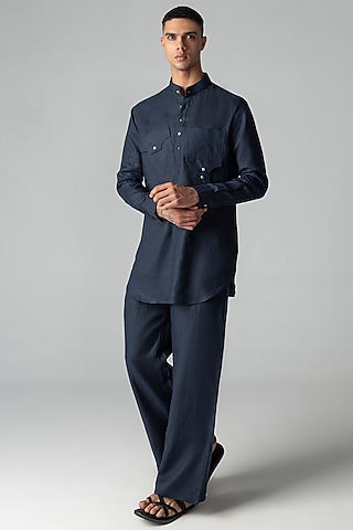 Navy Blue Crepe Co-Ord Set by AMIT ARORA