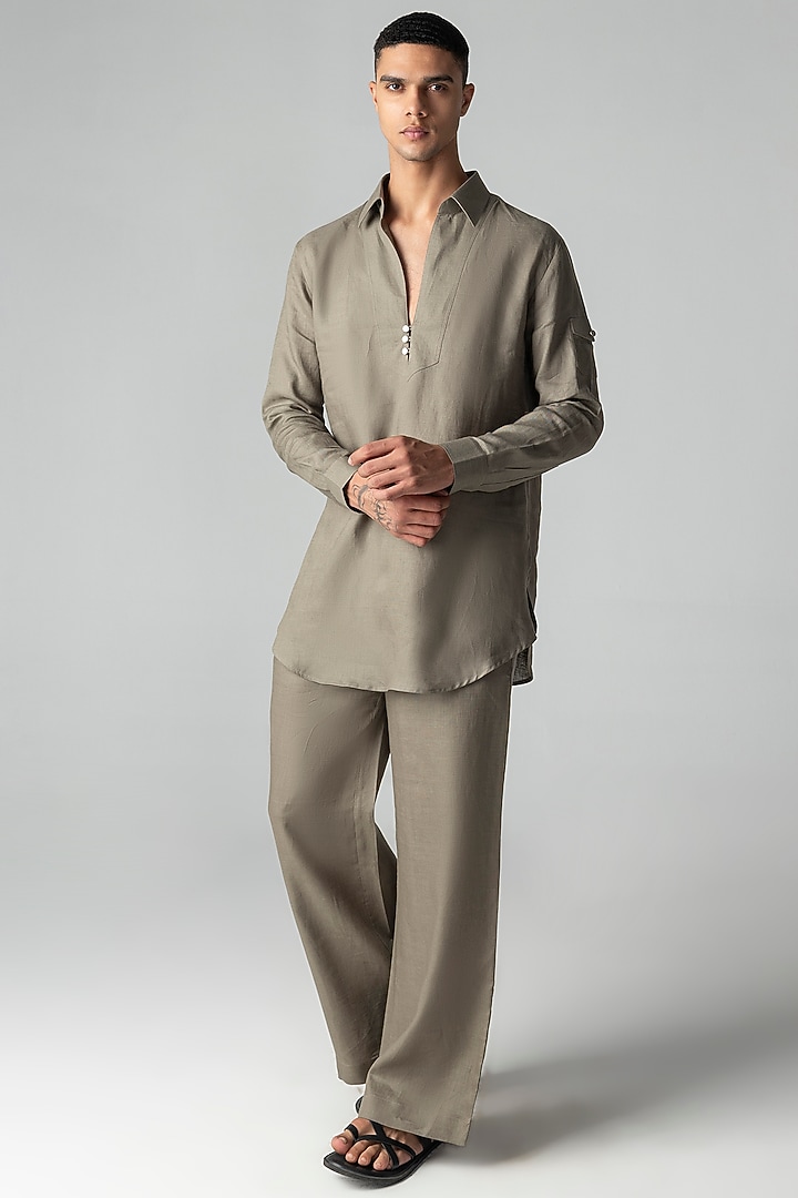 Grey Linen Co-Ord Set by AMIT ARORA at Pernia's Pop Up Shop