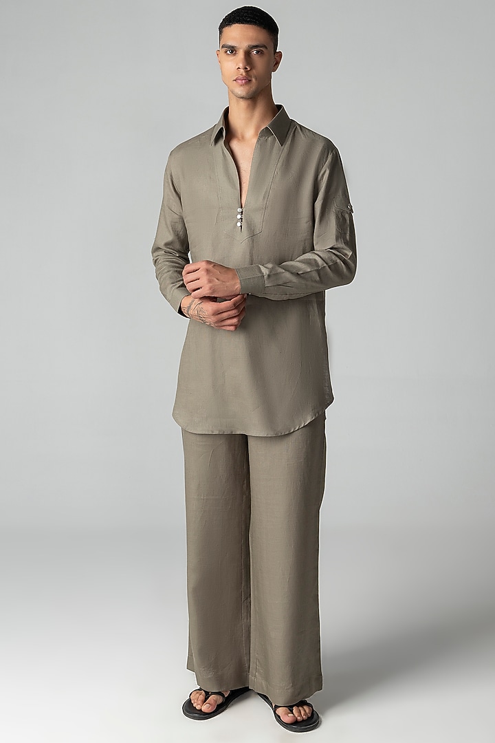 Grey Linen Co-Ord Set by AMIT ARORA at Pernia's Pop Up Shop