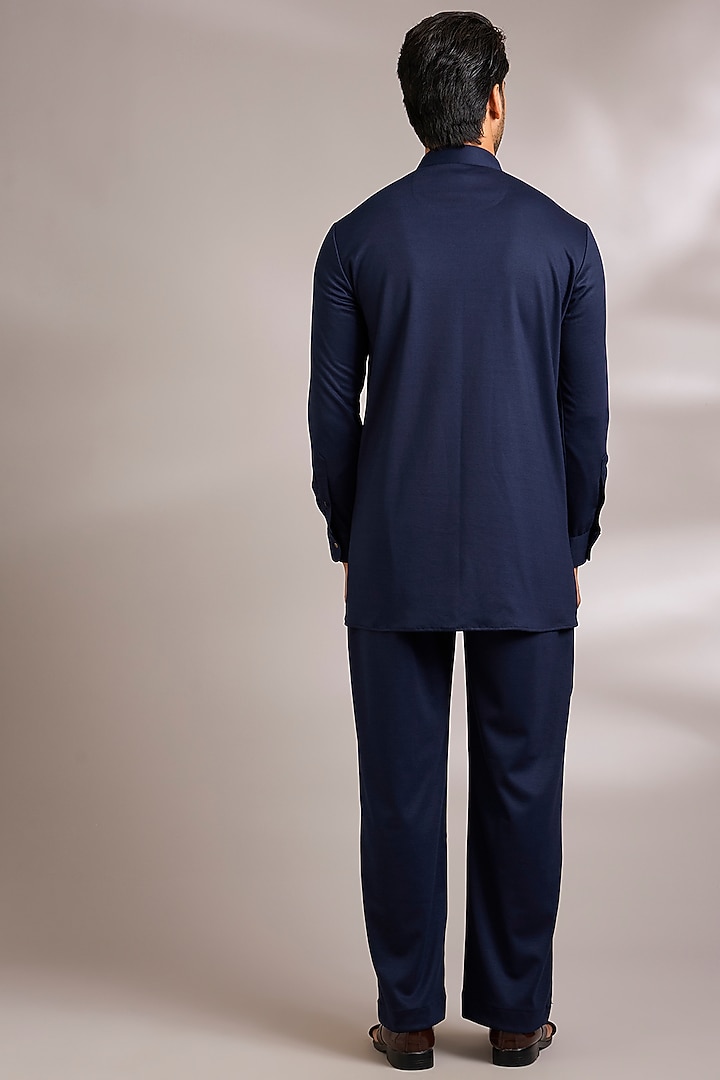 Navy Blue Silk Kurta Set by AMIT ARORA at Pernia's Pop Up Shop