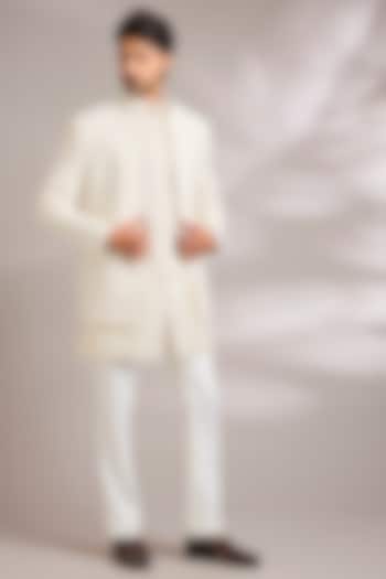 Ivory Silk Embroidered Groom Indowestern Set by AMIT ARORA at Pernia's Pop Up Shop