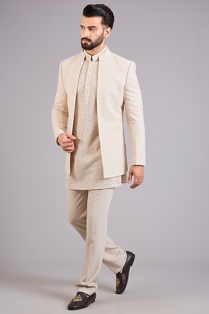 Cream Silk Indo-Western Set by AMIT ARORA at Pernia's Pop Up Shop