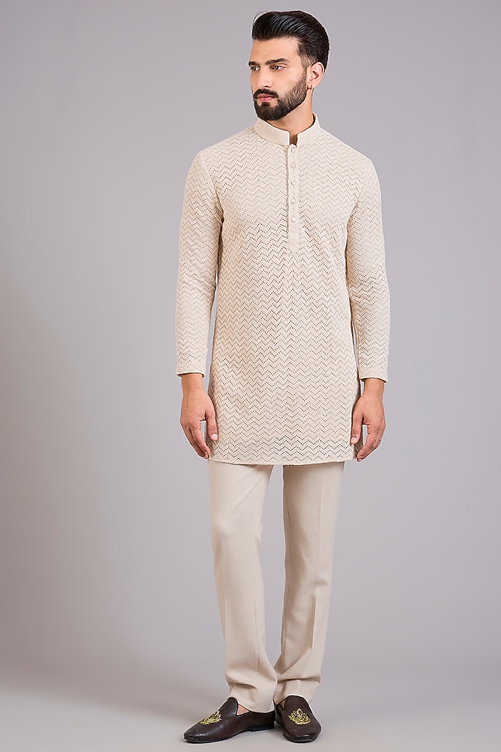 Cream Silk Indo-Western Set by AMIT ARORA at Pernia's Pop Up Shop