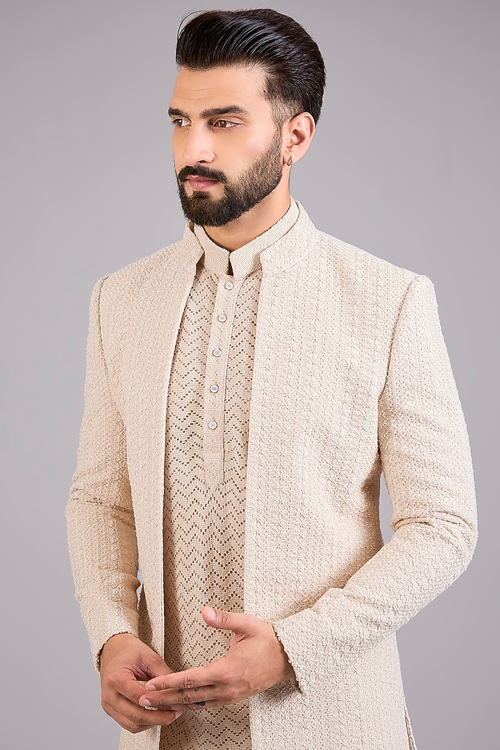 Cream Silk Indo-Western Set by AMIT ARORA at Pernia's Pop Up Shop