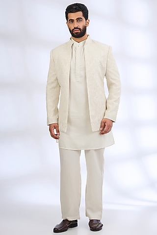 Ivory Silk Indowestern Set by AMIT ARORA