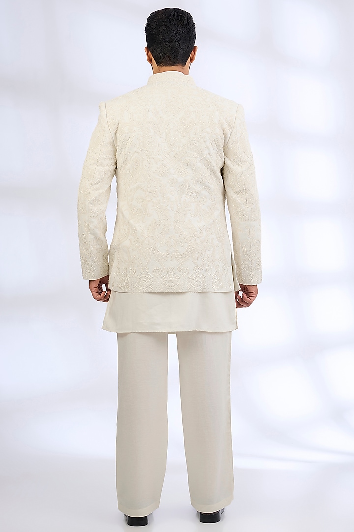 Ivory Silk Groom Indowestern Set by AMIT ARORA at Pernia's Pop Up Shop