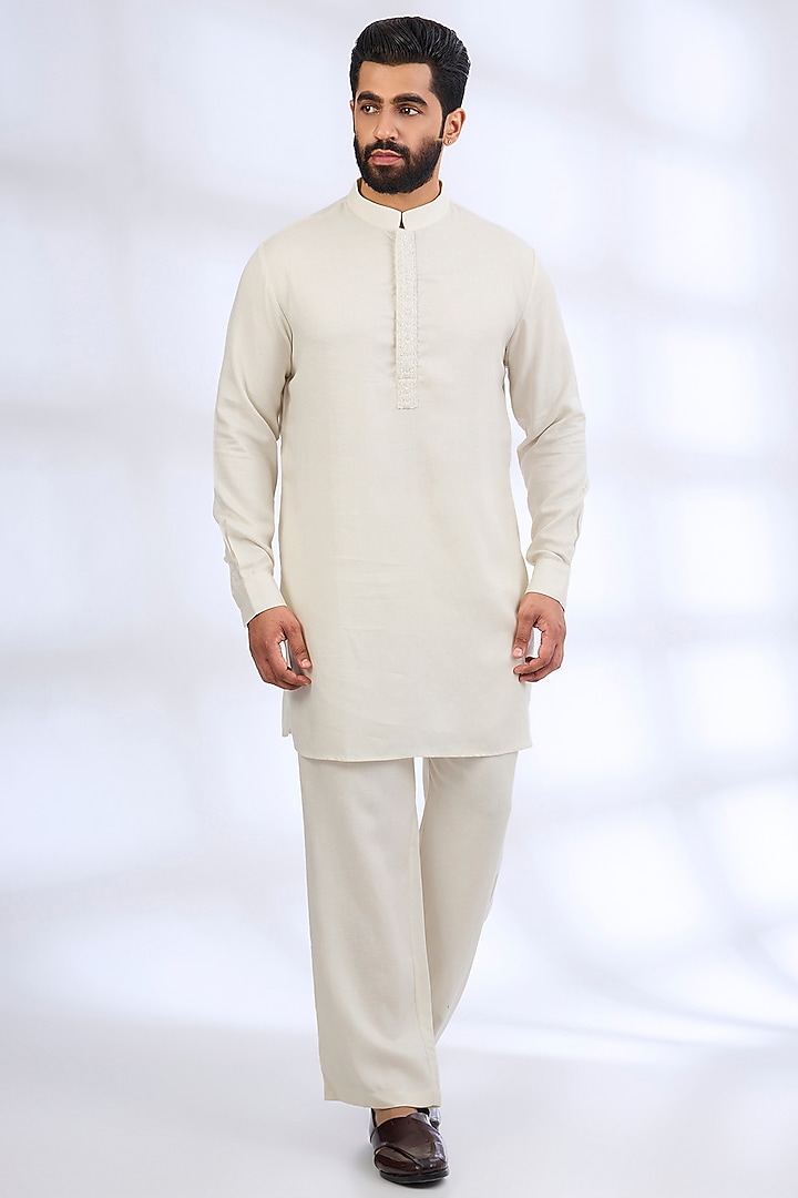 Ivory Silk Groom Indowestern Set by AMIT ARORA at Pernia's Pop Up Shop