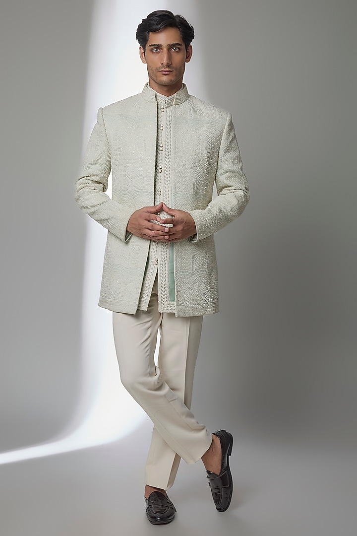 Mint Green Silk Wedding Indowestern Set by AMIT ARORA at Pernia's Pop Up Shop