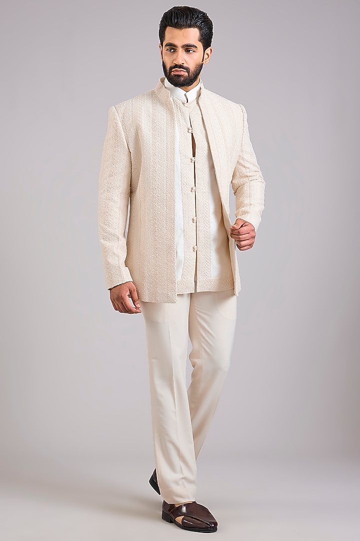 Cream Silk Indo-Western Set by AMIT ARORA at Pernia's Pop Up Shop