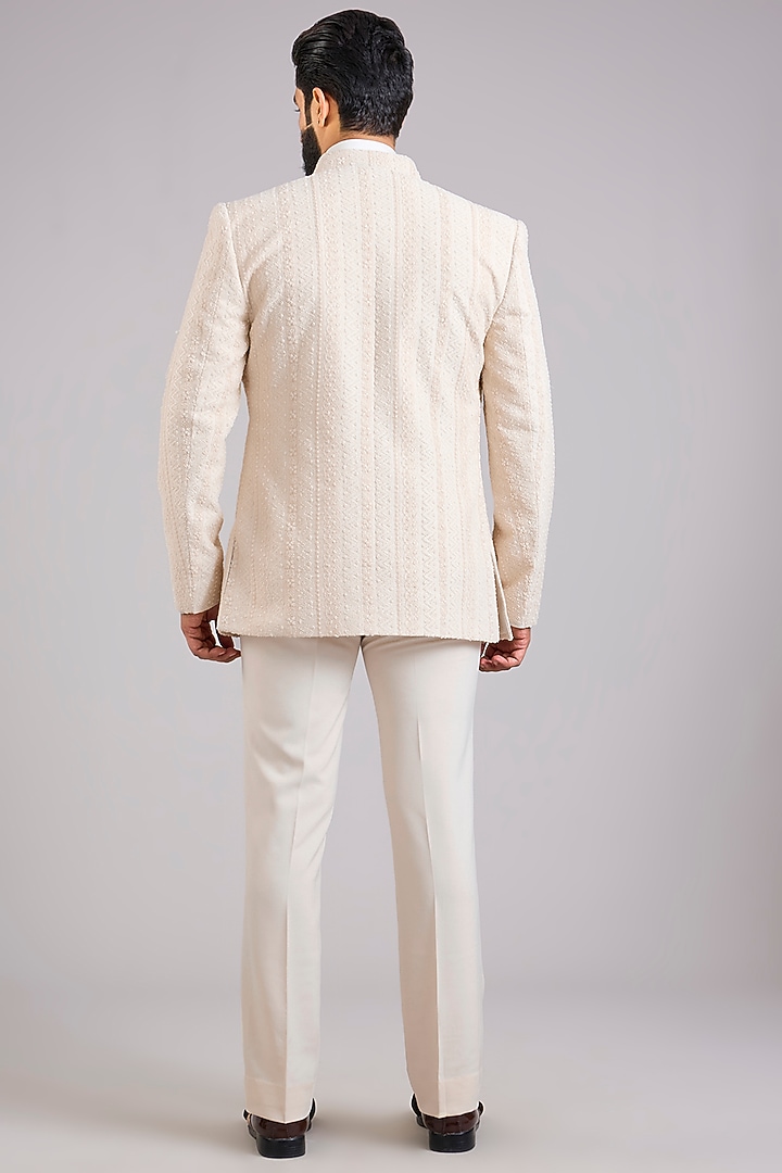 Cream Crochet Hand Embroidered Groom Indowestern Set by AMIT ARORA at Pernia's Pop Up Shop