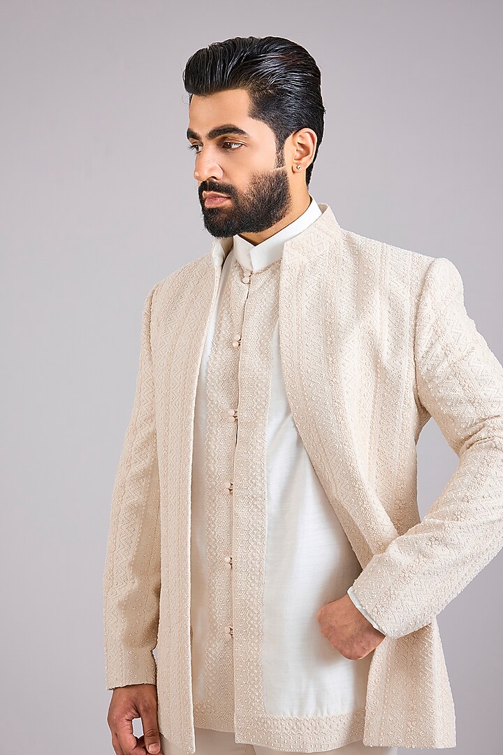 Cream Silk Indo-Western Set by AMIT ARORA at Pernia's Pop Up Shop