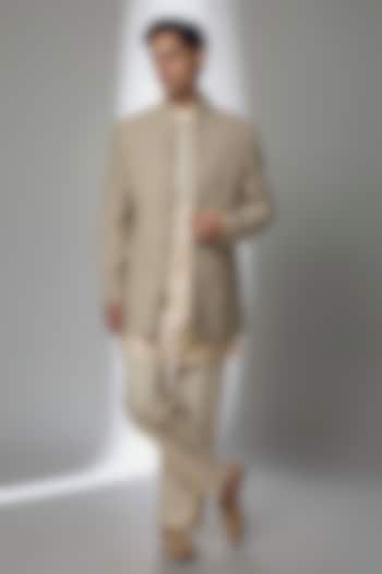 Light Olive Silk Wedding Indowestern Set by AMIT ARORA at Pernia's Pop Up Shop