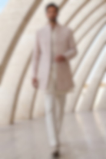 Baby Pink Twill Knit Embroidered Groom Indowestern Set by AMIT ARORA at Pernia's Pop Up Shop