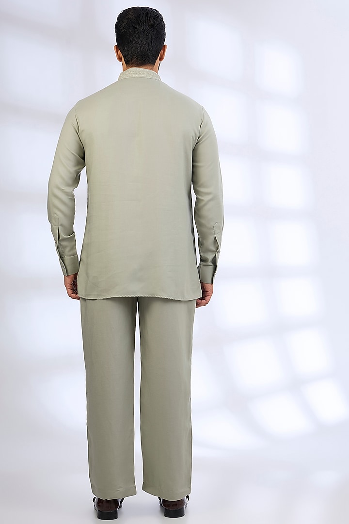 Sage Green Silk Groom Indowestern Set by AMIT ARORA at Pernia's Pop Up Shop
