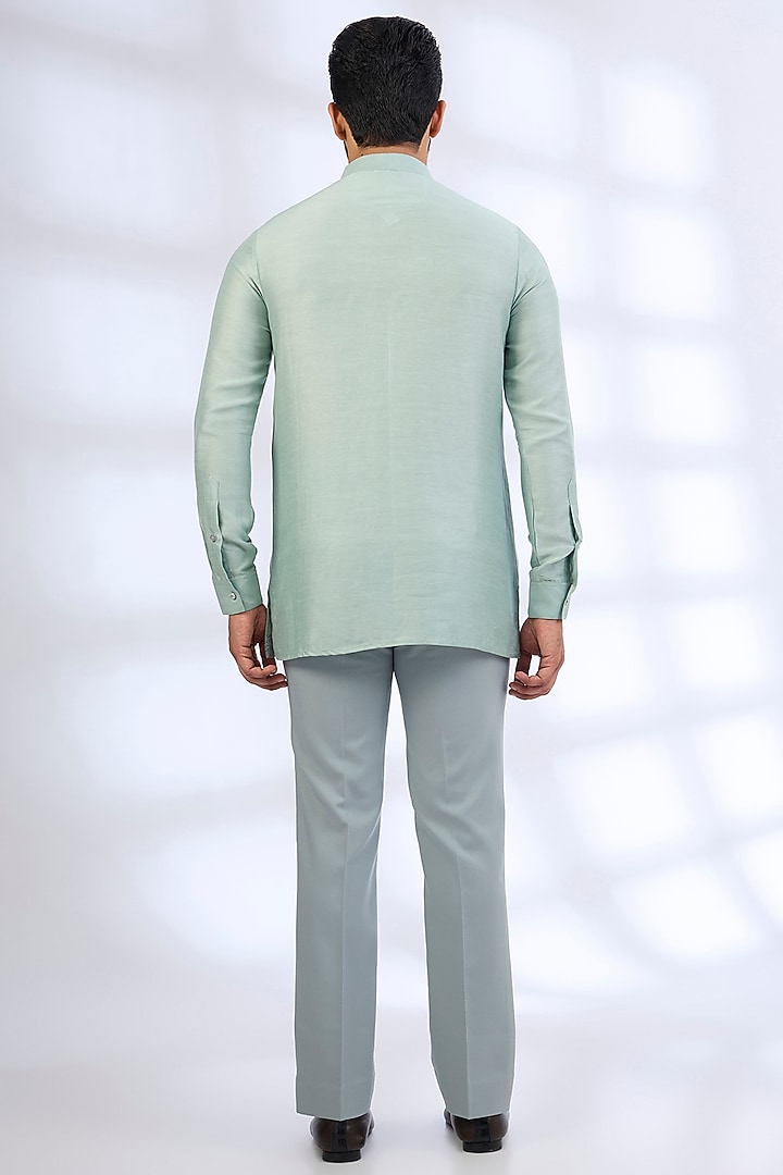 Sage Green Silk Groom Indowestern Set by AMIT ARORA at Pernia's Pop Up Shop