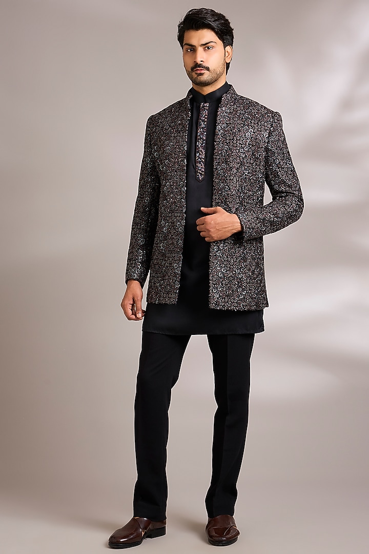 Black Silk Indo-Western Set by AMIT ARORA at Pernia's Pop Up Shop