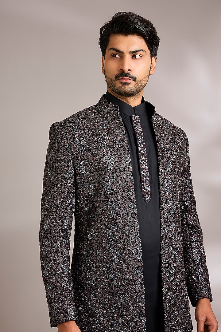 Black Silk Indo-Western Set by AMIT ARORA at Pernia's Pop Up Shop
