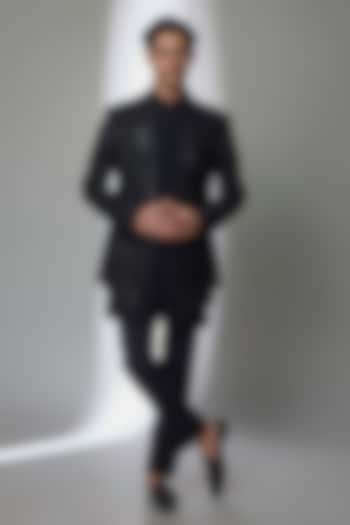 Black Silk Groom Indowestern Set by AMIT ARORA at Pernia's Pop Up Shop