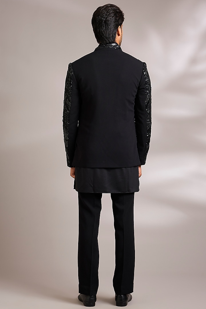 Black Silk Satin Indo-Western Set by AMIT ARORA at Pernia's Pop Up Shop