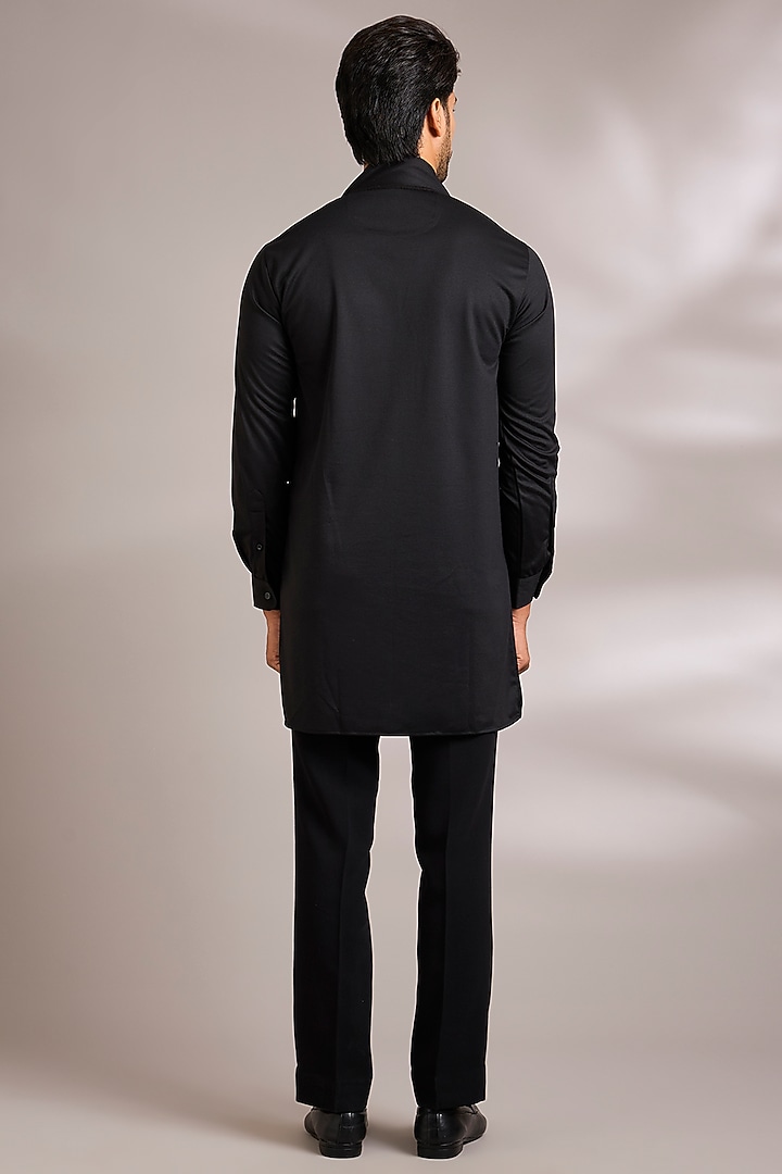 Black Silk Satin Indo-Western Set by AMIT ARORA at Pernia's Pop Up Shop