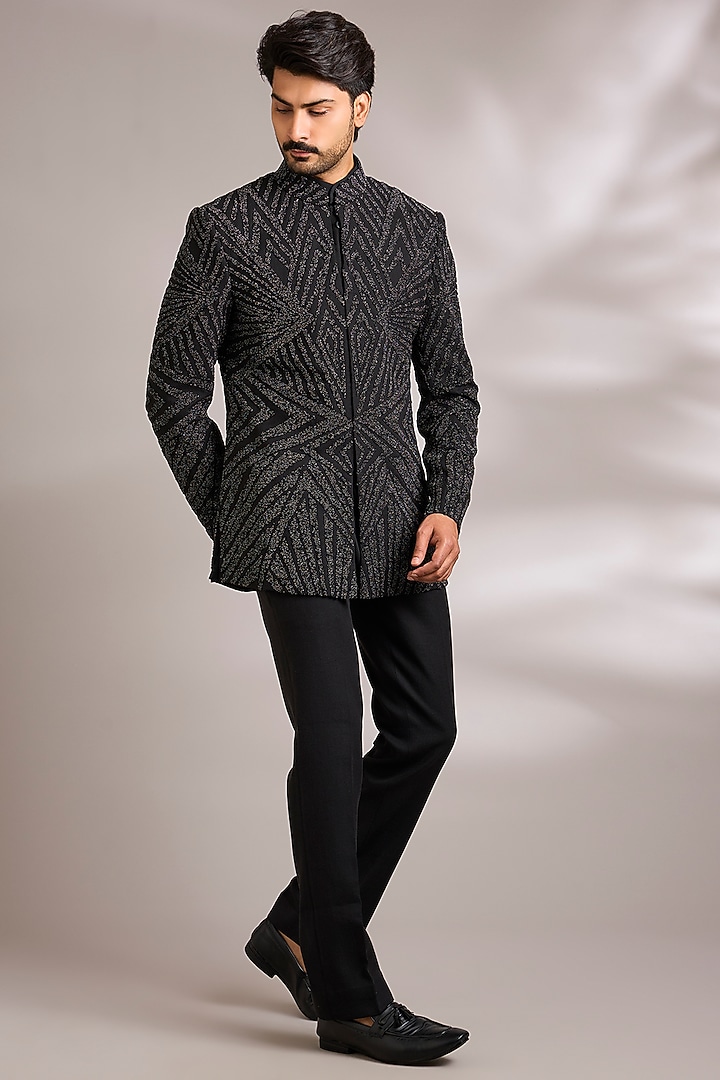 Black Suiting Indo-Western Set by AMIT ARORA at Pernia's Pop Up Shop