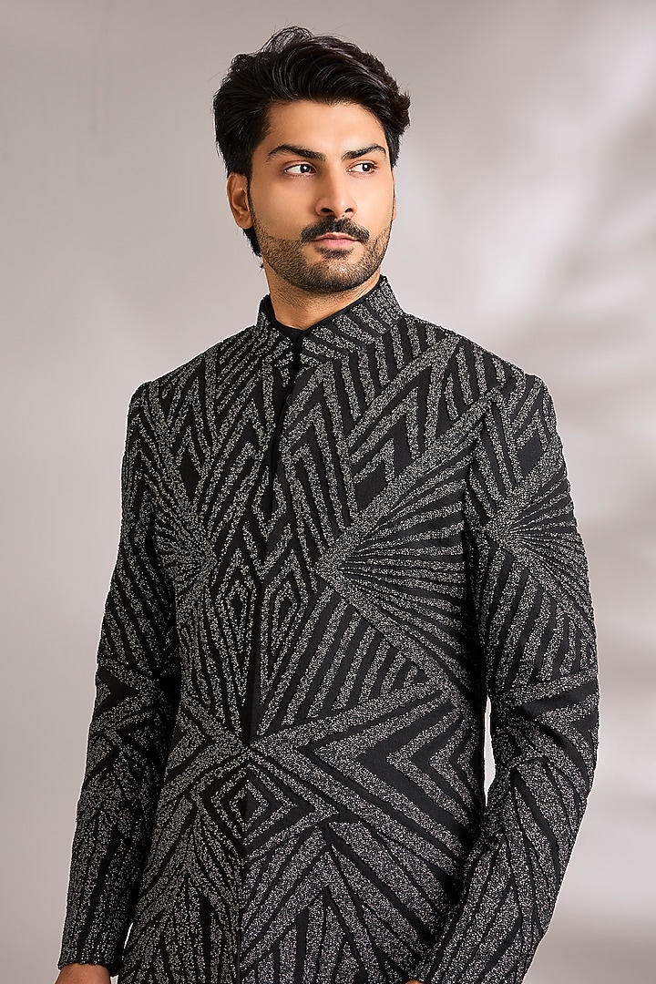 Black Suiting Indo-Western Set by AMIT ARORA at Pernia's Pop Up Shop