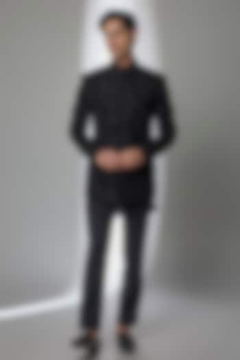 Black Silk Groom Indowestern Set by AMIT ARORA at Pernia's Pop Up Shop