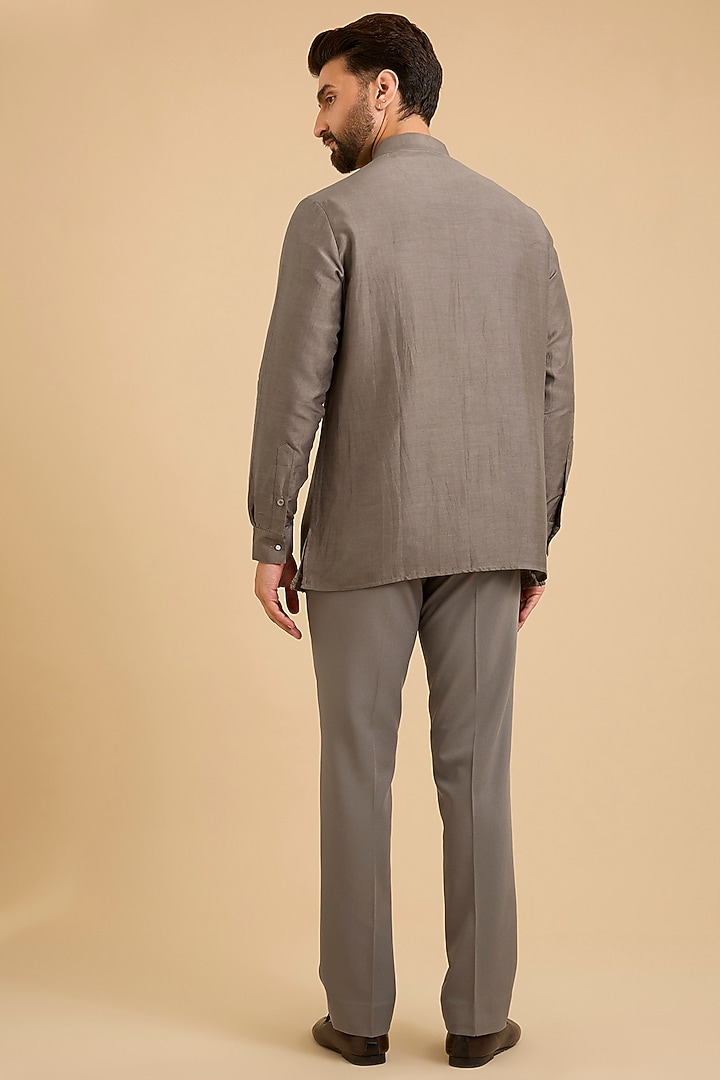 Olive Green Silk Groom Indowestern Set by AMIT ARORA at Pernia's Pop Up Shop