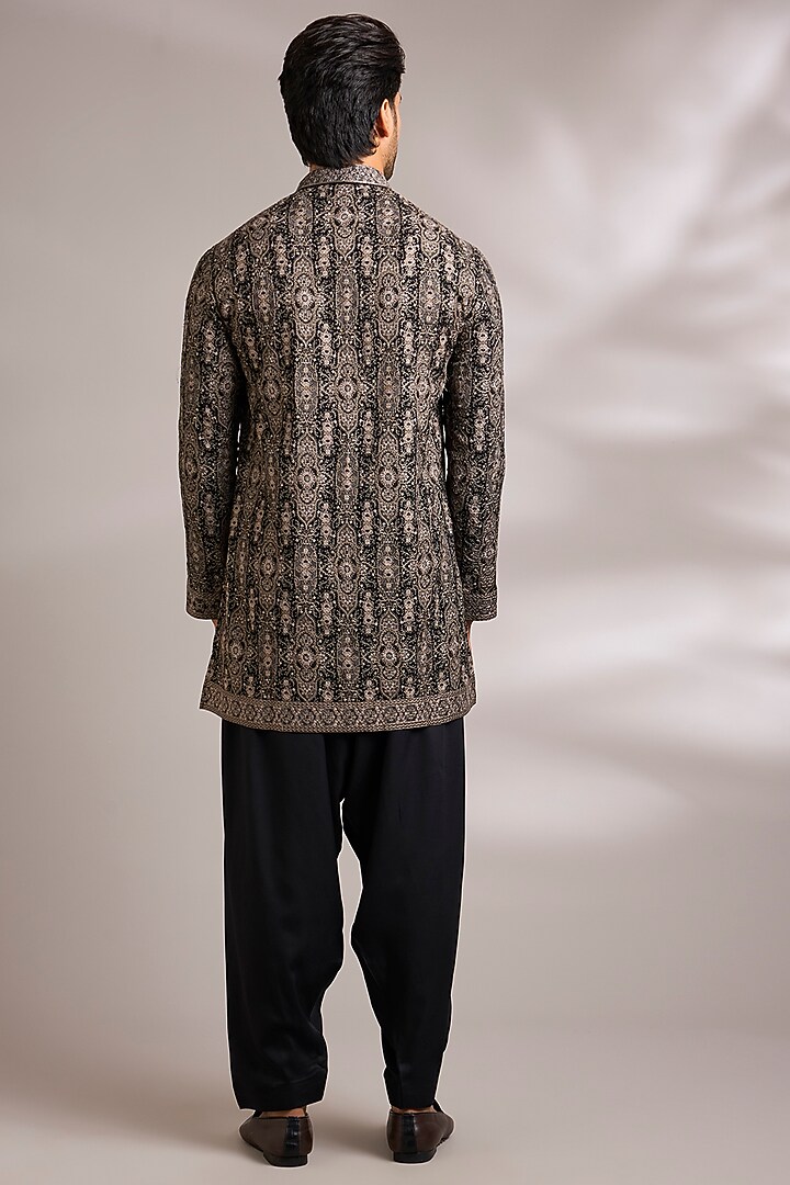 Black Silk Embroidered Kurta Set by AMIT ARORA at Pernia's Pop Up Shop