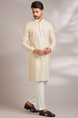 Cream Silk Kurta Set by AMIT ARORA