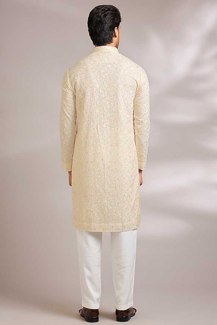 Cream Silk Kurta Set by AMIT ARORA at Pernia's Pop Up Shop