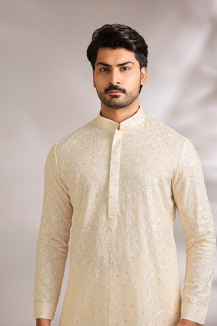 Cream Silk Kurta Set by AMIT ARORA at Pernia's Pop Up Shop