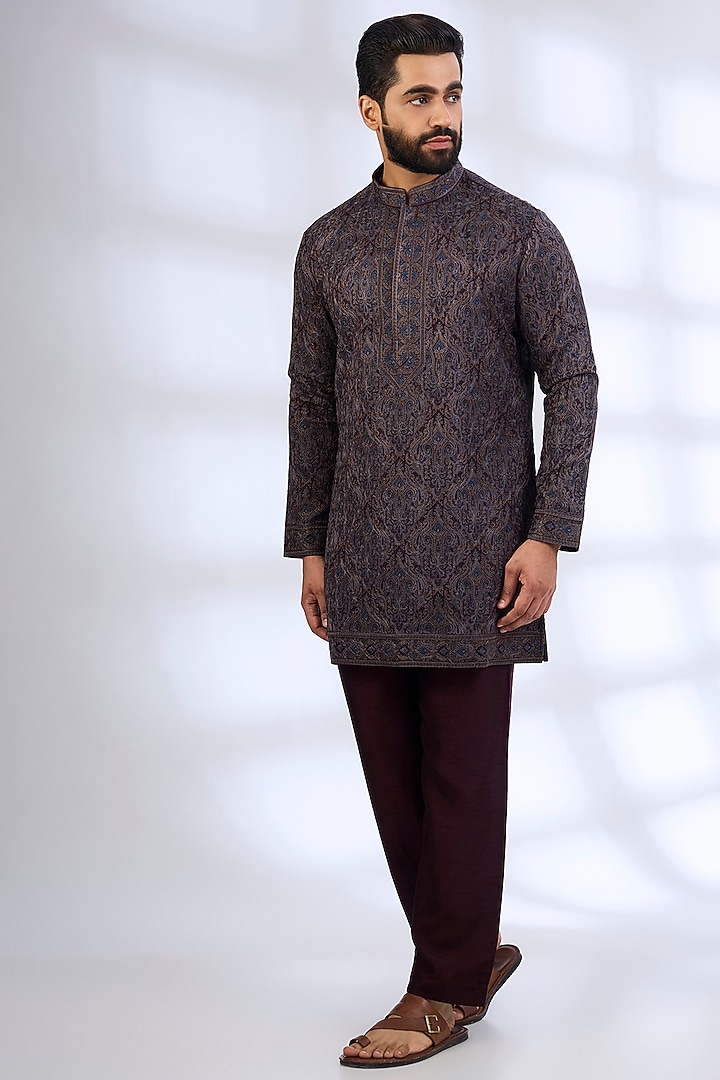 Wine Silk Kurta Set by AMIT ARORA at Pernia's Pop Up Shop