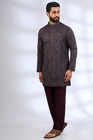 Wine Silk Kurta Set by AMIT ARORA