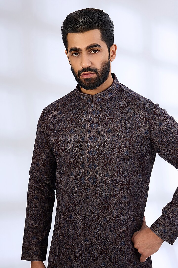 Wine Silk Kurta Set by AMIT ARORA at Pernia's Pop Up Shop