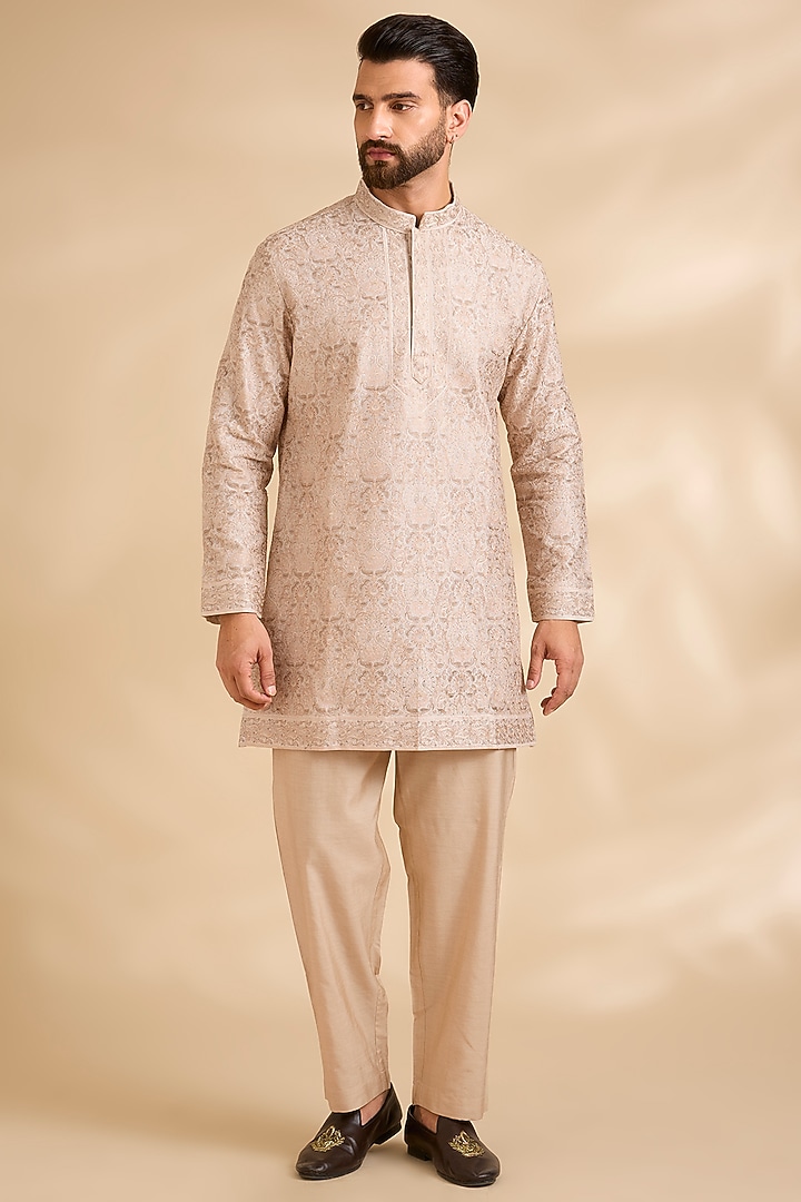 Beige Silk Kurta Set by AMIT ARORA at Pernia's Pop Up Shop