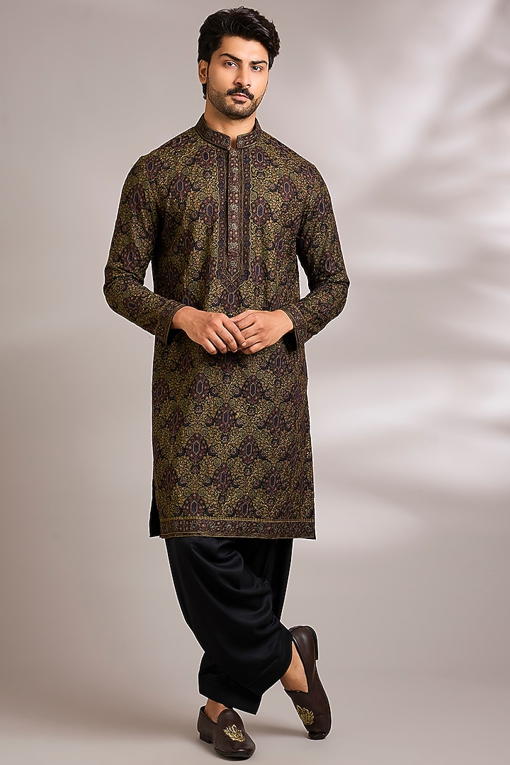 Brown Silk Embroidered Kurta Set by AMIT ARORA at Pernia's Pop Up Shop