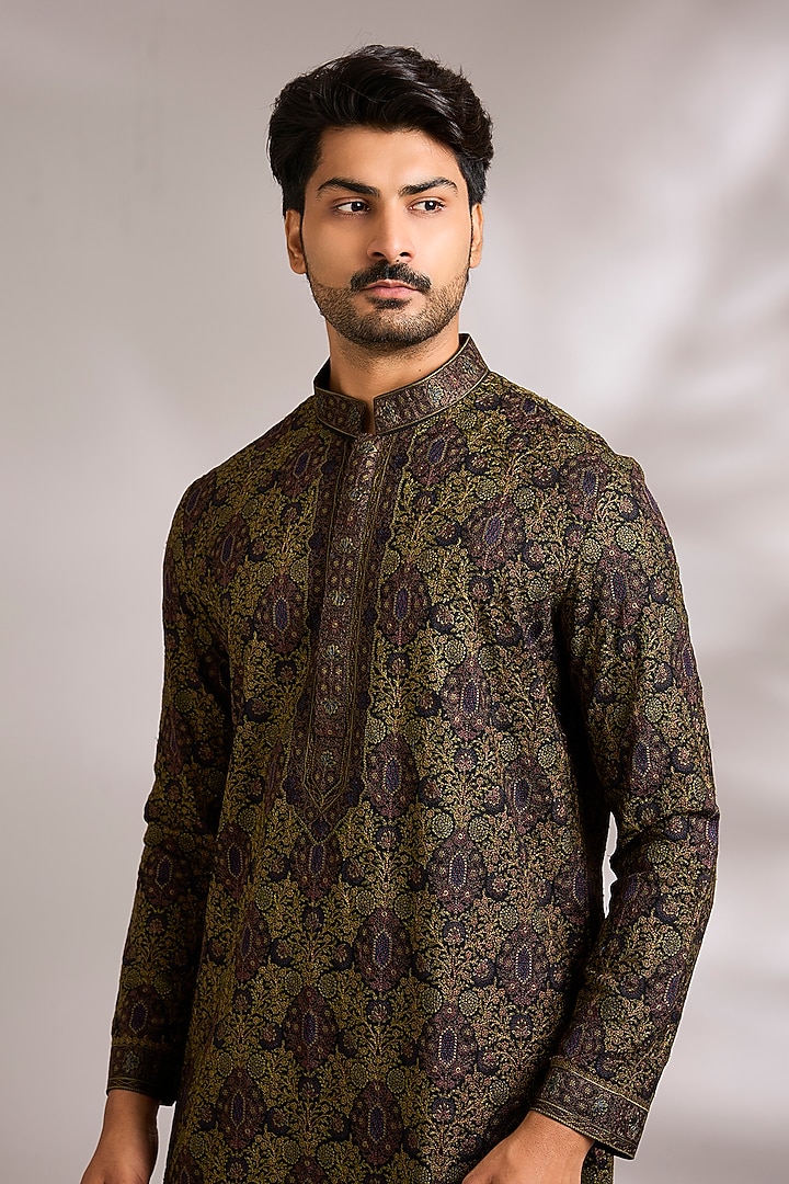 Brown Silk Embroidered Kurta Set by AMIT ARORA at Pernia's Pop Up Shop