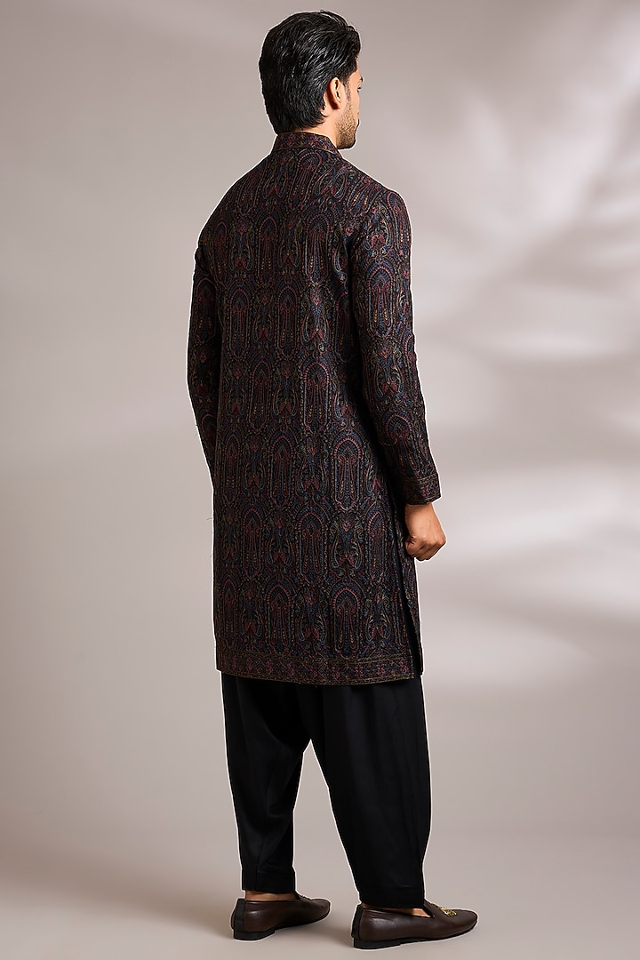 Black Silk Embroidered Kurta Set by AMIT ARORA at Pernia's Pop Up Shop