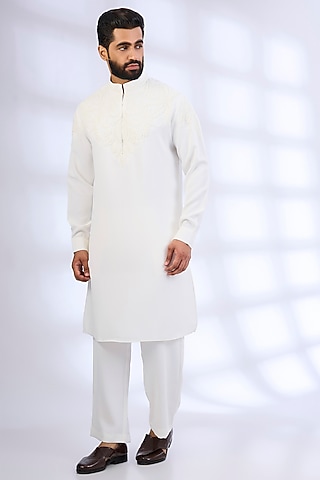 White Silk Kurta Set by AMIT ARORA
